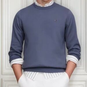 New TOMMY HILFIGER Men's Blue Pima Cotton Sweater Classic Fit Sweater Logo Sz XL